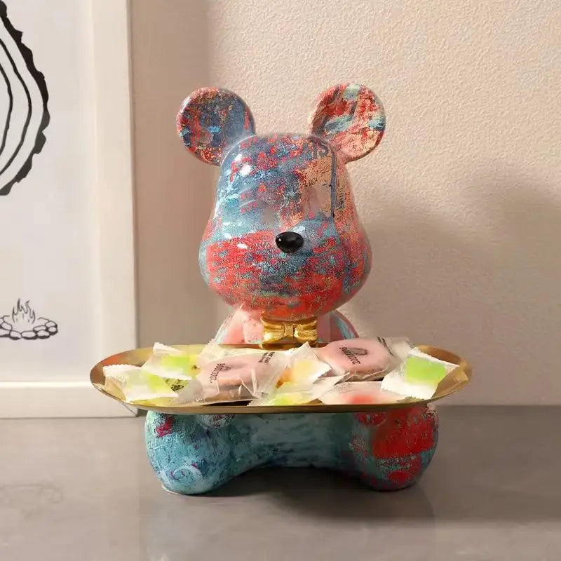 2025 Nouvelle Figurine Ours Graffiti Décoration Maison Statue Animal Étagère Rangement Clés Sculpture Moderne Décoration Table Statues Cadeau