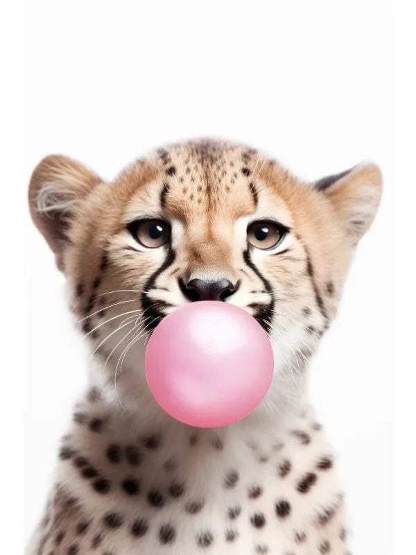 Lindo Panda Rosa Jirafa Conejo Guepardo Cebra Soplando Chicle Póster Lienzo Pintado para Habitación Infantil Decoración con Estampados de Animales