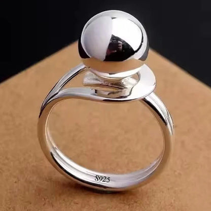 PANJBJ Real 925 Sterling Silver Retro Round Ring | Vintage Fine Jewelry for Women