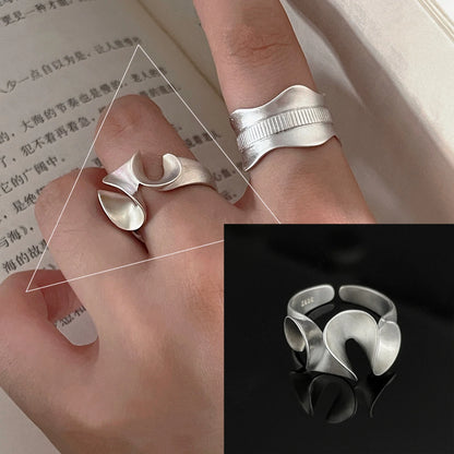 VENTFILLE 925 Sterling Silver Arched Wide Geometric Punk Ring | Asymmetric Cocktail Jewelry