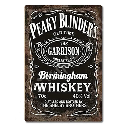 P-Peakys B-Blinders Whiskey Metal Sign - Retro Tin Plaque with Iconic Flat Cap & Whiskey Bottle Art, Eye-Catching Wall Decor