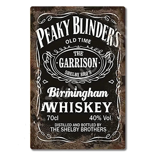 P-Peakys B-Blinders Whiskey Metal Sign - Retro Tin Plaque with Iconic Flat Cap & Whiskey Bottle Art, Eye-Catching Wall Decor