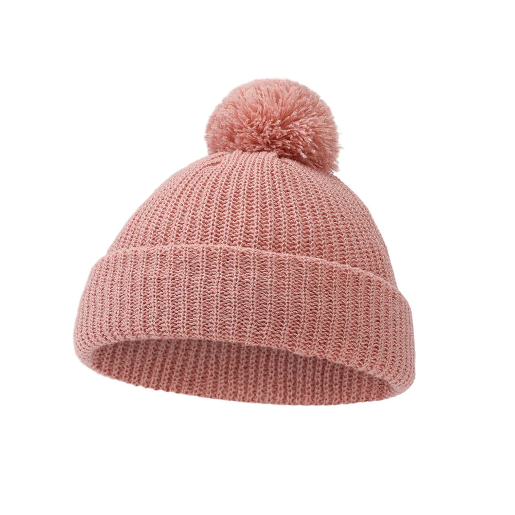 Solid Pom Knitted Baby Beanie | Newborn Infant Winter Hat