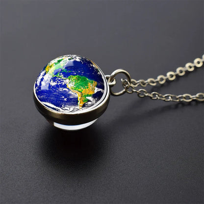 Solar System Glass Ball Pendant Necklace | Astronomy Galaxy Jewelry
