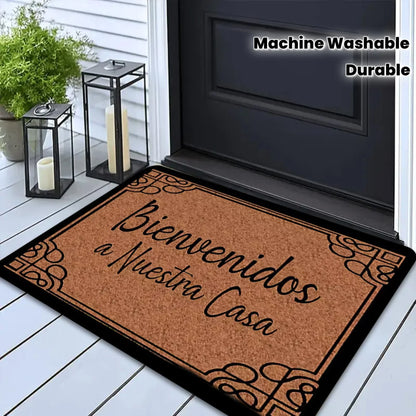 Felpudo de entrada suave y absorbente VIKAMA "Bienvenidos" en español. Decoración para el hogar, baño, patio exterior, alfombra antideslizante