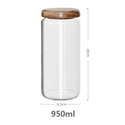 KEMORELA Bocal de conservation alimentaire transparent en bois d'acacia, pot à thé rond, pour fruits secs, snacks, pot de rangement en verre scellé pour la cuisine