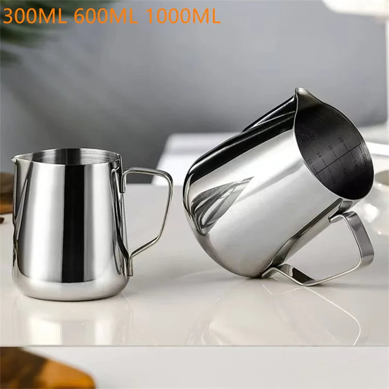 Pichet à lait en acier inoxydable avec échelle, 350/600/1000 ml, pour café et latte art