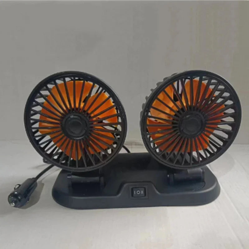Dual Head Car Fan | 12 Volt Portable Fan with Adjustable Airflow | USB Charging for Efficient Air Circulation