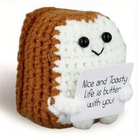 Cheerful Positive Toast Doll: 2.56" Knitted Crochet Toy with Encouragement Card - Perfect for Friends Gatherings New Year Decor