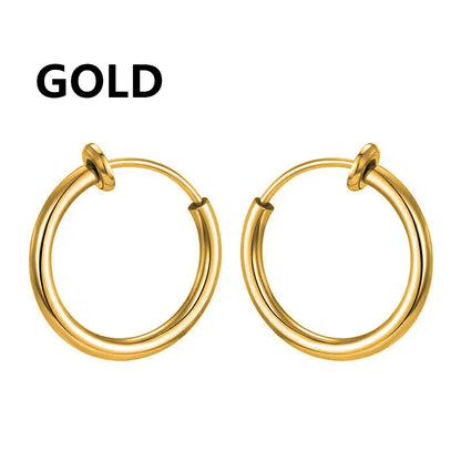 Gothic Hoop Earrings for Men and Women | Stainless Steel Clip-On Ear Cuffs