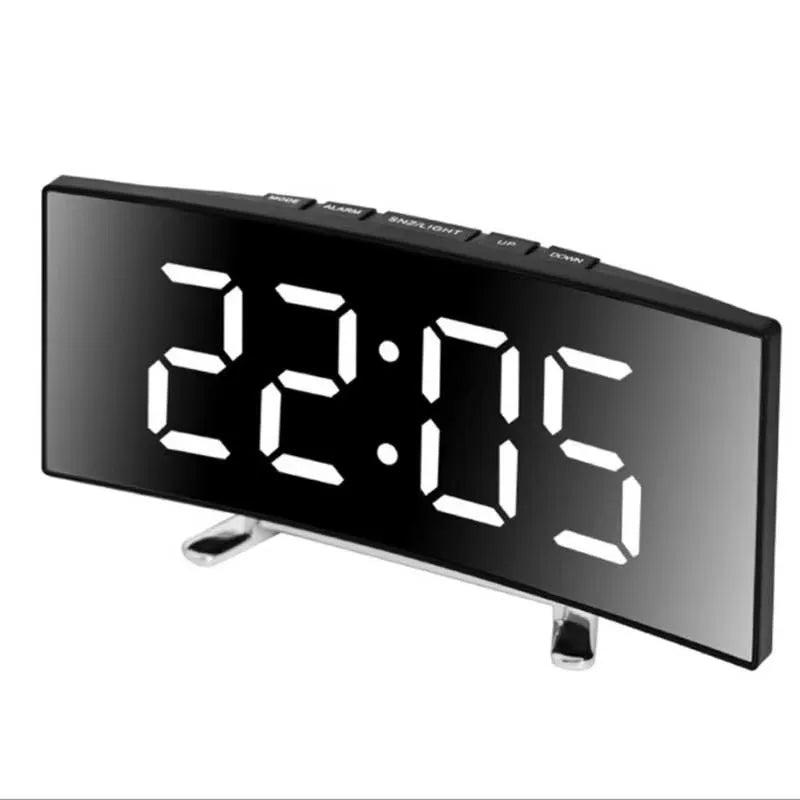 LED Mirror Alarm Clock Large Curved Digital Desktop Smart Silent Living Room