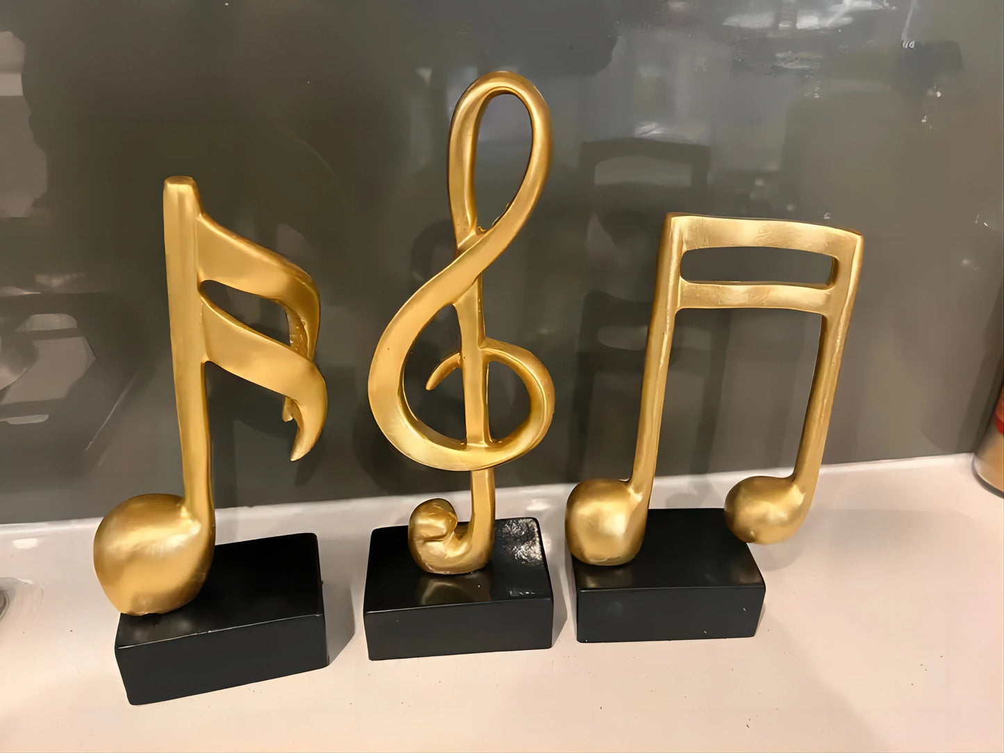Set de 3 Piezas de Decoraciones de Notas Musicales, Regalos, Estatuas Musicales, Estatuas Modernas, Esculturas, Centros de Mesa, Artesanías, Dorado.
