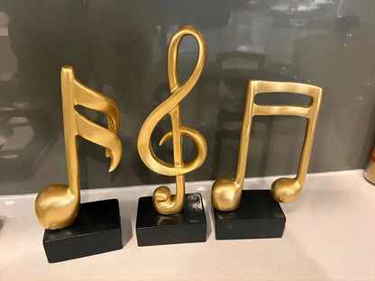 Set de 3 Piezas de Decoraciones de Notas Musicales, Regalos, Estatuas Musicales, Estatuas Modernas, Esculturas, Centros de Mesa, Artesanías, Dorado.