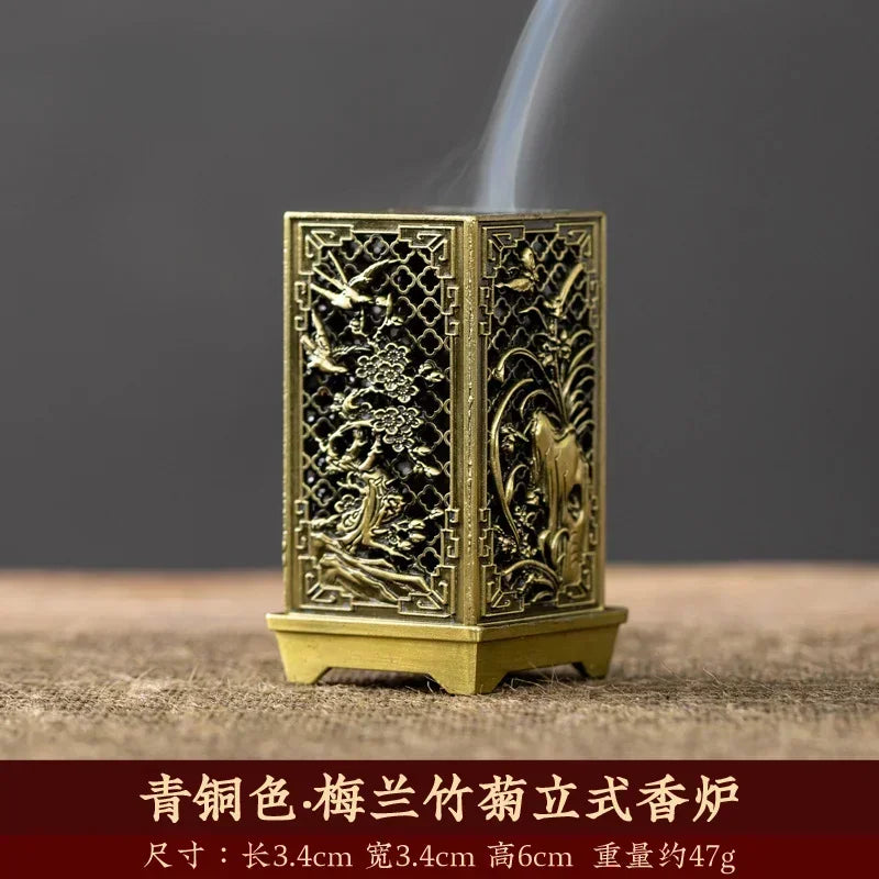 Square Vertical Incense Burner | Small Xiangyun Alloy Holder for Home Aromatherapy