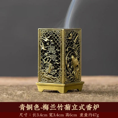 Square Vertical Incense Burner | Small Xiangyun Alloy Holder for Indoor Aromatherapy