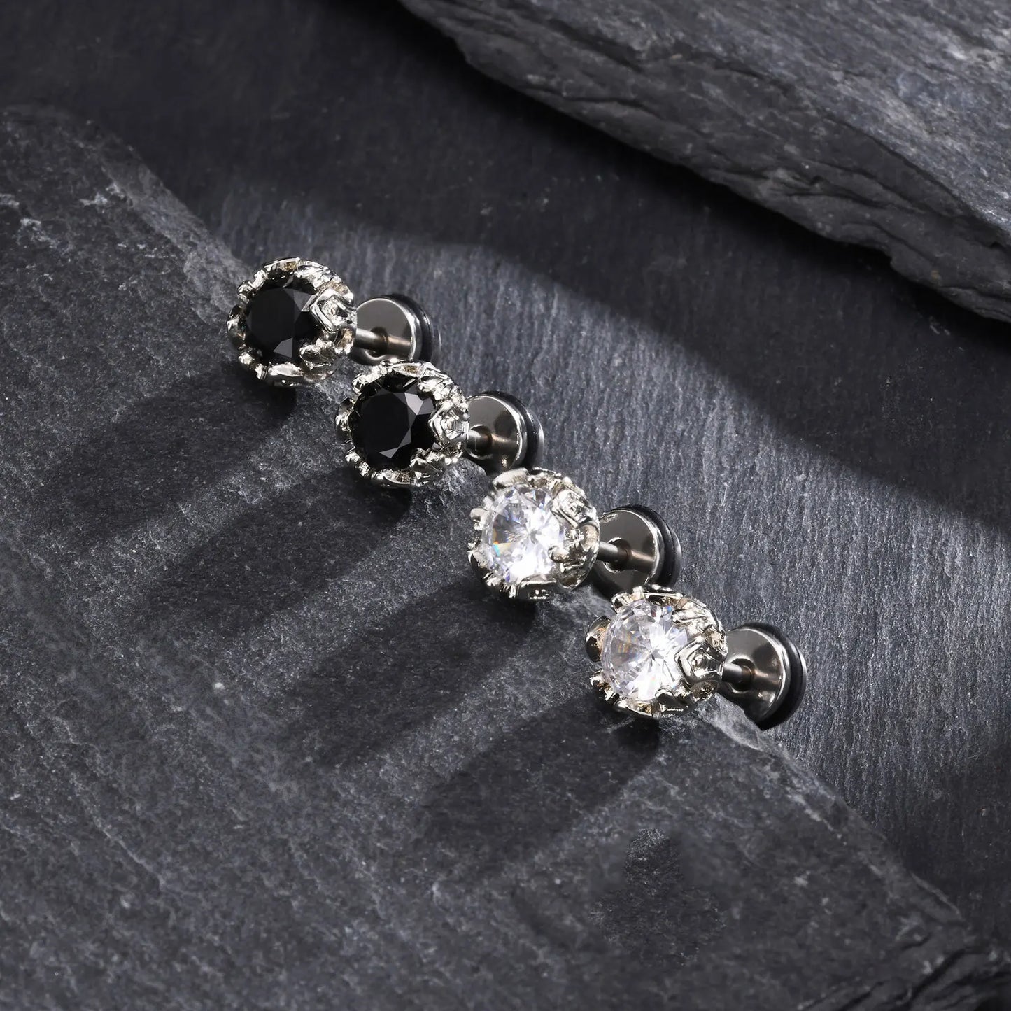 Unisex Black Onyx Screw Stud Earrings | Stainless Steel Retro Earrings for Men and Women