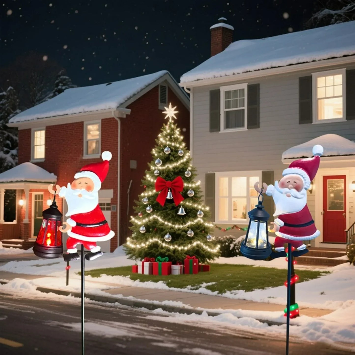 Lumières de bouilloire solaires de Noël, lumières de bouilloire de Père Noël décoratives pour pelouse de jardin, lampes solaires LED de nuit, décoration extérieure
