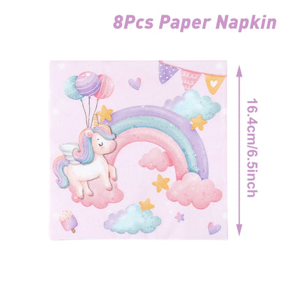 Set de vaisselle jetable licorne Assiettes Gobelets Serviettes Décoration de fête d'anniversaire Enfants Garçon Fille Fournitures de fête d'anniversaire de mariage