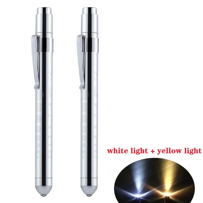 2Pcs Medical Pen Light Flashlight | LED Diagnostic Torch with Pupil Gauge for Doctors and Nurses