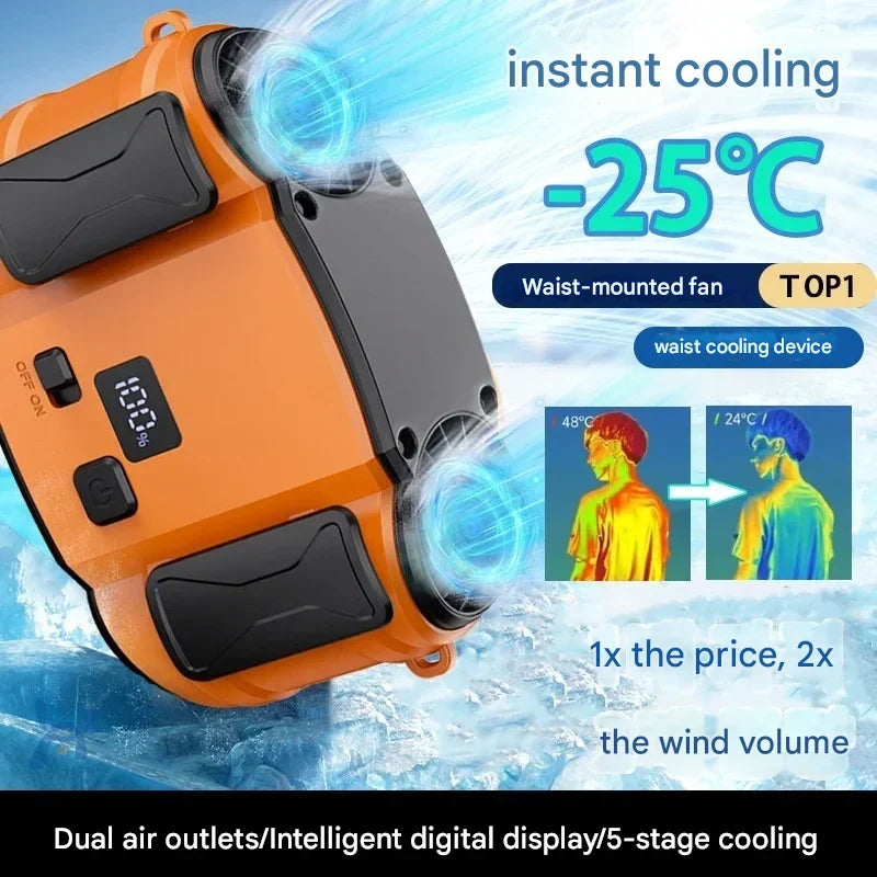 Active Breeze | Portable Waist Fan with Dual Air Outlets | Hands-Free Cooling Solution for Outdoor Activities