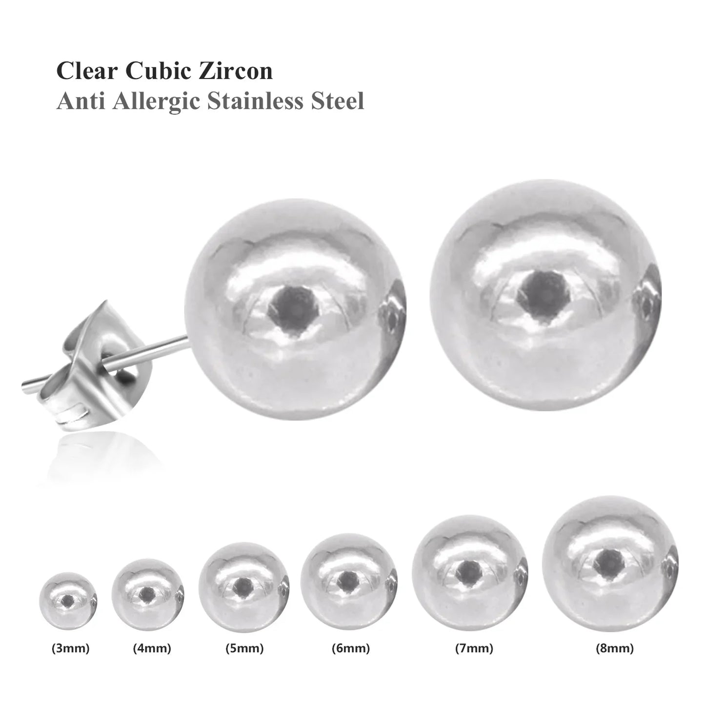 Stainless Steel Ball Stud Earrings Set 6 Pairs | Minimalist Round Clip Earrings for Women Girls
