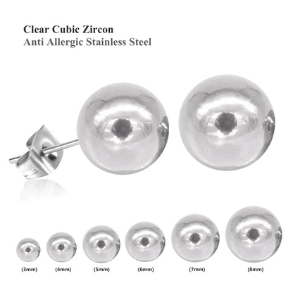 Stainless Steel Ball Stud Earrings Set 6 Pairs | Minimalist Round Clip Earrings for Women Girls