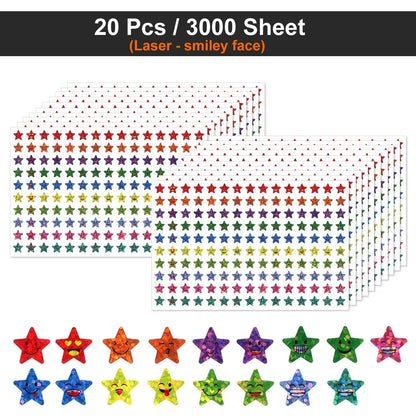 Happy Face Stars Reward Sticker Pack | 450-3000 Sheets for DIY Decor