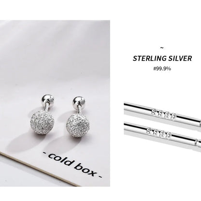 925 Sterling Silver Round Bead Double Stud Earrings | Simple Screw Ball Earrings for Women