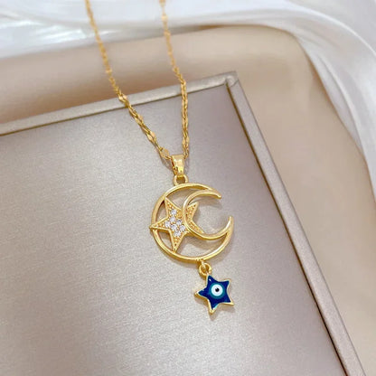 Stainless Steel Crescent Moon Pendant Necklace | Vintage Gold Choker Jewelry for Women