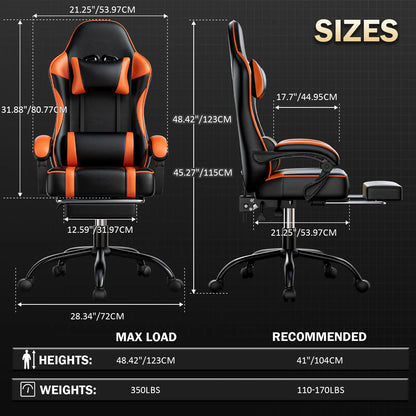 Gaming Chair with Footrest Reclining PU Leather Ergonomic Office Desk Chair