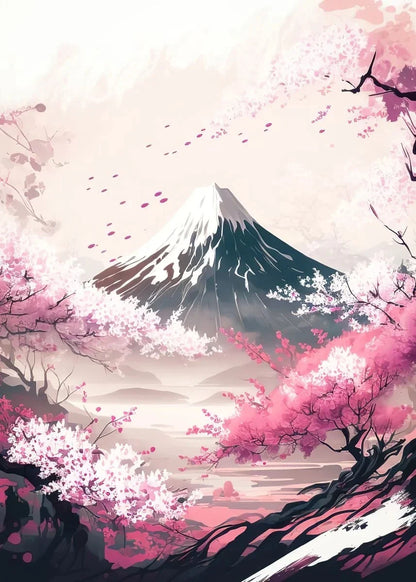Póster japonés de flor de cerezo, montaña Fuji, puesta de sol, Tokio, lienzo impreso en HD, pintura artística de pared, imágenes, decoración del hogar