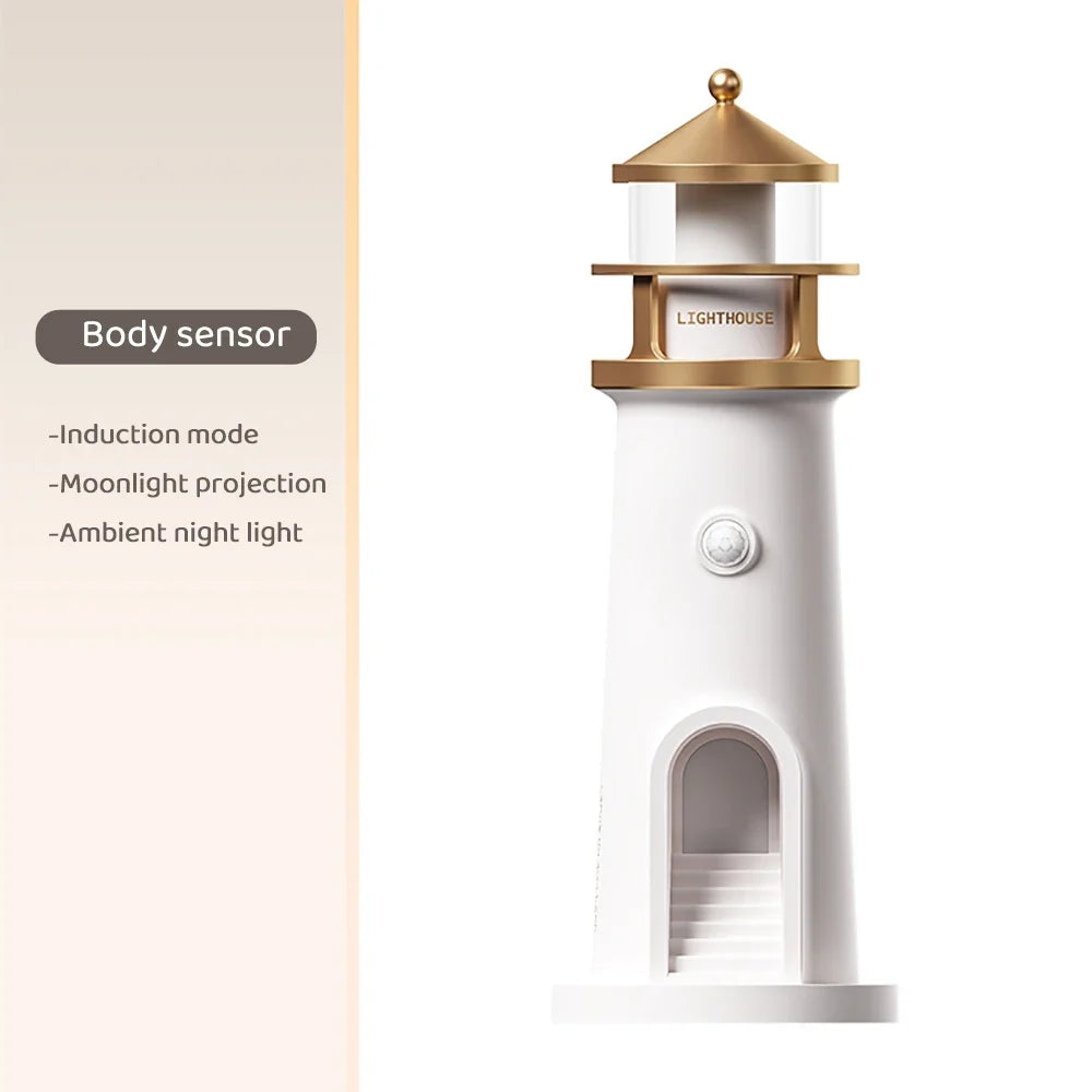 Moon Projection Night Light Lighthouse Lamp Motion Sensor Dimmable Bluetooth Gift