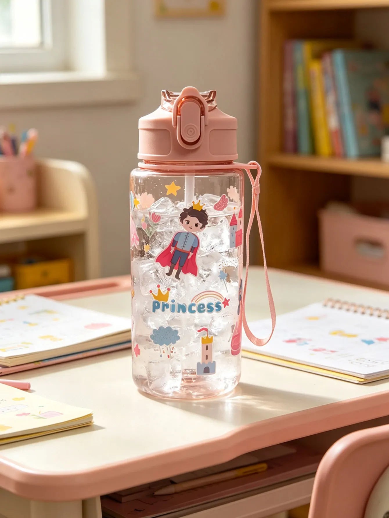 Cartoon Printed Straw Cup 500ml | BPA Free Portable Water Bottle