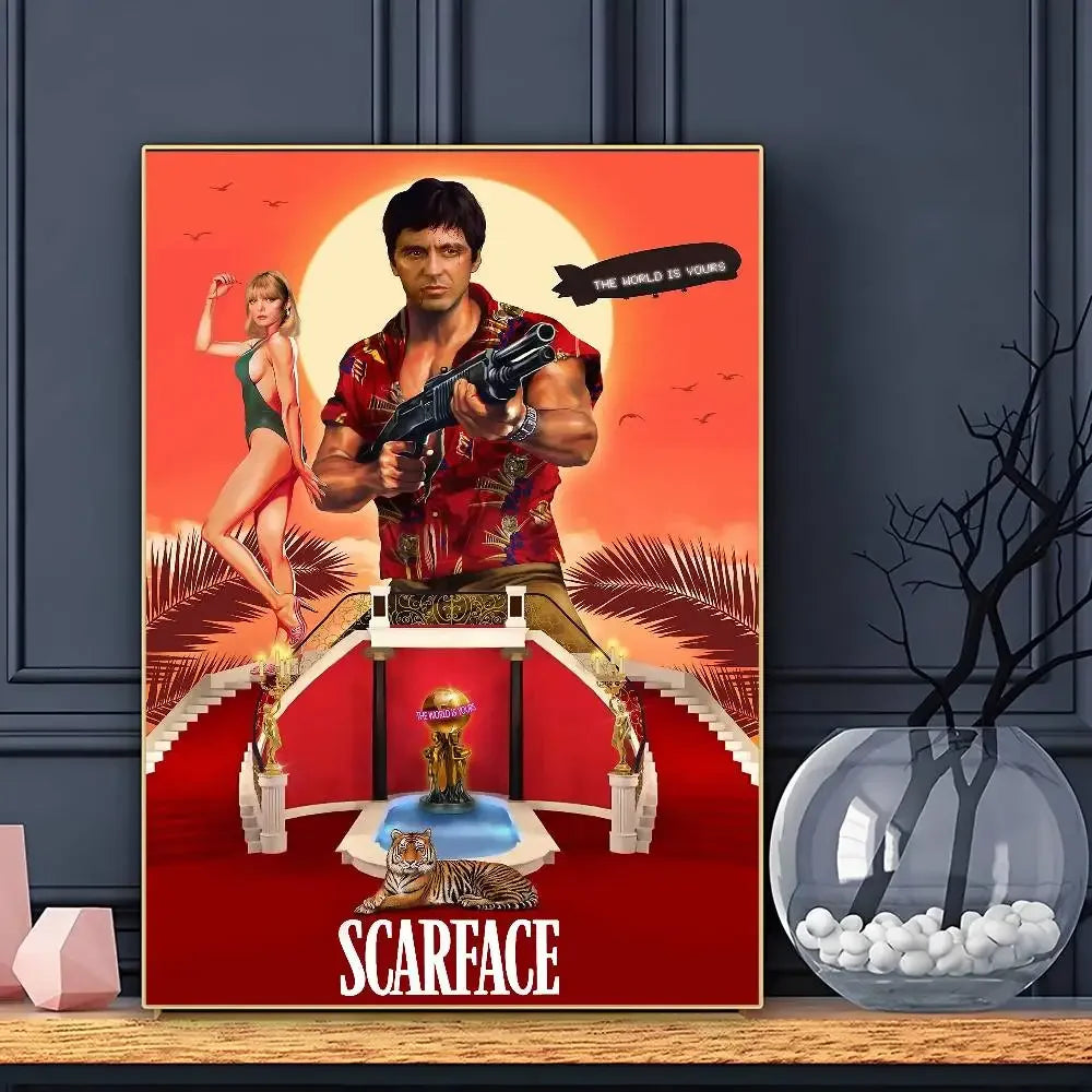 Affiche de film S-ScarfaceS HD Art Adhésif Mural Imperméable Décoration Maison Salon Bar