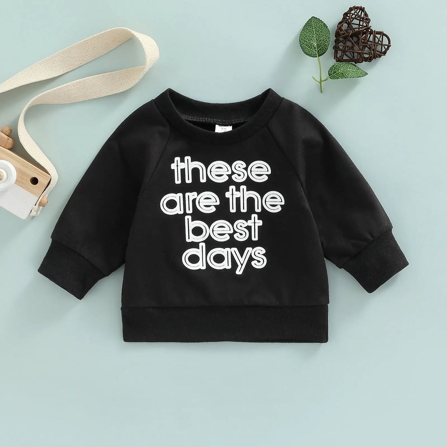 Baby Long Sleeve Sweatshirt – Cotton Blend Letter Print Pullover for Girls, Soft Casual Top