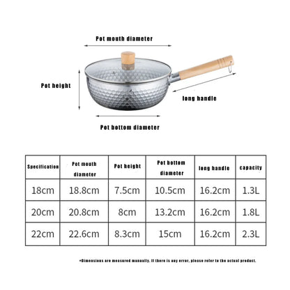 430 Stainless Steel Soup Pot Japanese Snow Pan Frying Wok Wooden Handle Stew Saucepan Milk Pot Kitchen Utensils Kitchen Cookware