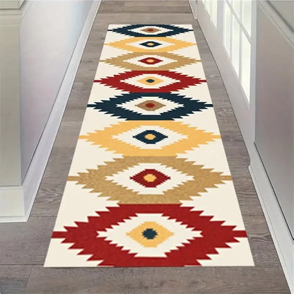 Modern Geometric Diamond Hallway Runner Rug - Black Gold & Gray Pattern Floormat Ideal for Corridor Decor