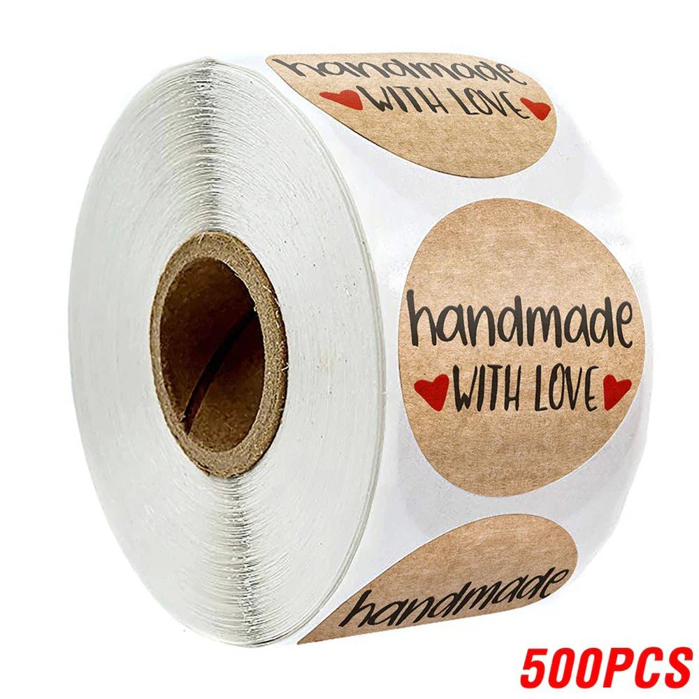 Vintage Kraft Paper Stickers | Handmade With Love Thank You Labels for Packaging and Gifts