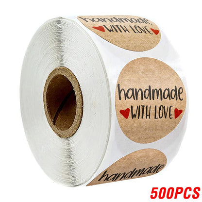 Vintage Kraft Paper Stickers | Handmade With Love Thank You Labels for Packaging and Gifts