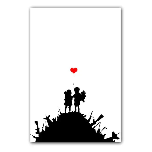 Niña y Globo Rojo Arte de Banksy Pintura en Lienzo con Caracteres Nórdicos Mural Póster para Sala de Estar Dormitorio Bar Decoración del Hogar