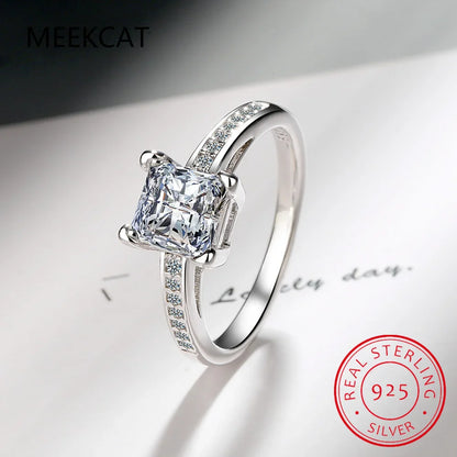 Princess Cut Moissanite Engagement Ring | 925 Sterling Silver Bridal Set