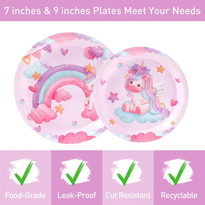 Set de vaisselle jetable licorne Assiettes Gobelets Serviettes Décoration de fête d'anniversaire Enfants Garçon Fille Fournitures de fête d'anniversaire de mariage