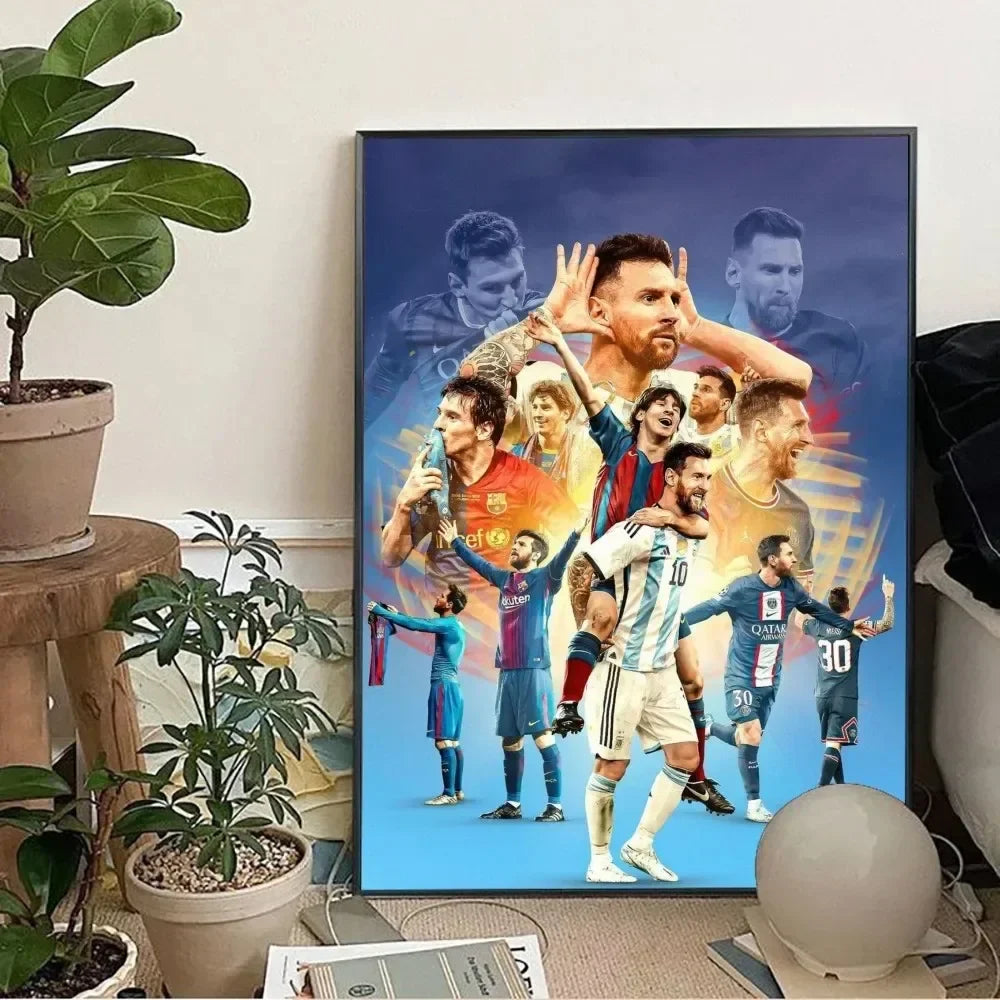 Clásico, Deportes - Rionel Messi - Fútbol, Arte de pared, Póster lienzo, Decoración para sala de estar y dormitorio, Arte de pared de estadio