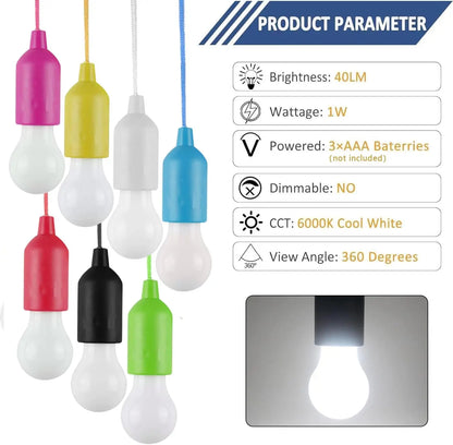 Battery Operated LED Pull Cord Light | Portable Hanging Lantern for Camping, Garden, Party, and Emergency