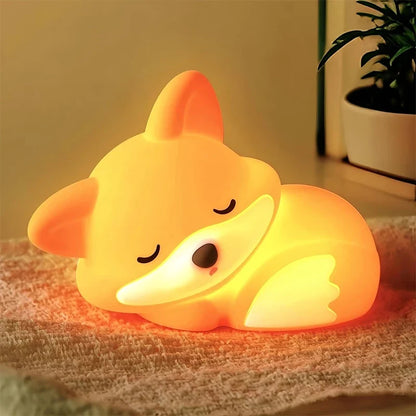 FoxyGlow | Squishy LED Fox Night Light with USB Rechargeable Nursery Decor