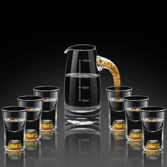 Ensemble de 7 pièces Ménage Distributeur de Verres à Vin Blanc à Feuille d'Or Transparente Service à Vin Chinois Haut de Gamme Coupe à Balles Phnom Penh