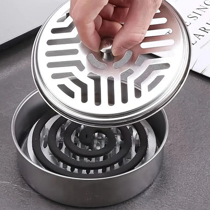 Stainless Steel Mosquito Coil Holder with Lid | Fireproof and Portable