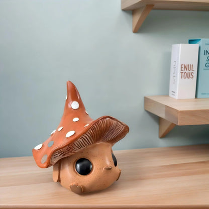 Charming and Adorable Mushroom Elf Statue, with Wide Open Eyes and a Pouty Mouth, Suitable for Home and Office Decoration, a Great Choice for Holiday Gifts, Featuring a Unique Design and Natural Style.