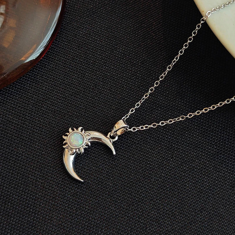 Moon and Sun Zircon Pendant Necklace | 316L Stainless Steel Choker