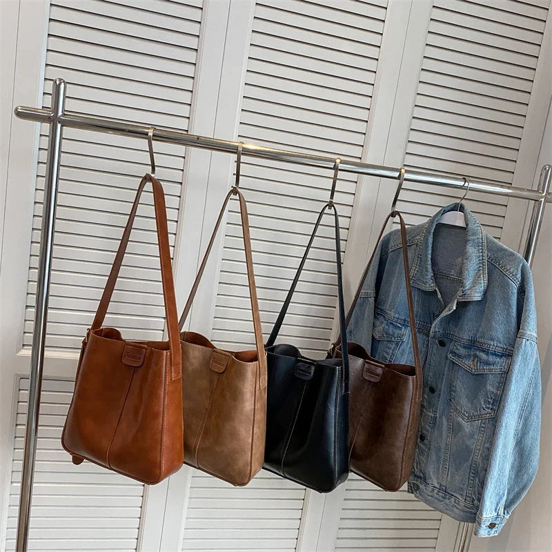 Bolso de hombro retro MOODS para mujer, con correa ancha, de piel sintética suave, bandoleras con monedero pequeño, gran capacidad, para compras